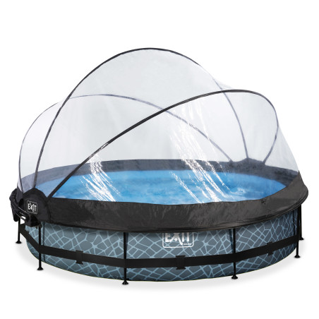 EXIT Piscine couverte Stone ø360x76cm avec voile d'ombrage et pompe filtrante - grise