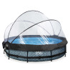 EXIT Piscine couverte Stone ø360x76cm avec voile d'ombrage et pompe filtrante - grise