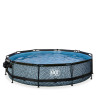 EXIT Piscine couverte Stone ø360x76cm avec voile d'ombrage et pompe filtrante - grise