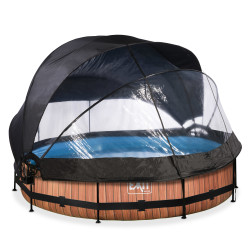 EXIT Piscine couverte Wood ø360x76cm avec voile d'ombrage et pompe filtrante - marron