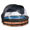 EXIT Piscine couverte Wood ø360x76cm avec voile d'ombrage et pompe filtrante - marron