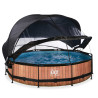 EXIT Piscine couverte Wood ø360x76cm avec voile d'ombrage et pompe filtrante - marron