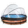 EXIT Piscine couverte Wood ø360x76cm avec voile d'ombrage et pompe filtrante - marron