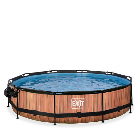 EXIT Piscine couverte Wood ø360x76cm avec voile d'ombrage et pompe filtrante - marron