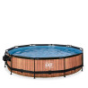 EXIT Piscine couverte Wood ø360x76cm avec voile d'ombrage et pompe filtrante - marron