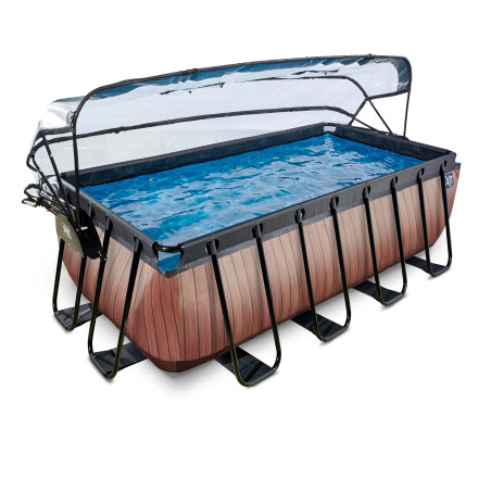 EXIT Piscine couverte Wood 400x200x122cm avec pompe filtrante à sable - marron