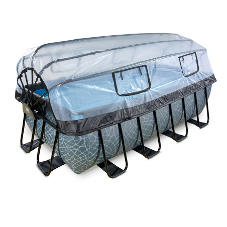 EXIT Piscine couverte Stone 400x200x122cm avec pompe filtrante à sable - grise