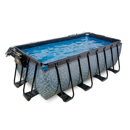 EXIT Piscine couverte Stone 400x200x122cm avec pompe filtrante à sable - grise