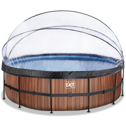 EXIT Piscine couverte Wood ø488x122cm avec pompe filtrante à sable - marron