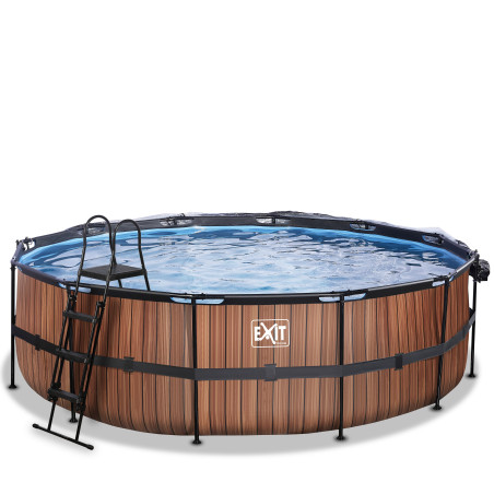 EXIT Piscine couverte Wood ø488x122cm avec pompe filtrante à sable - marron