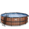 EXIT Piscine couverte Wood ø488x122cm avec pompe filtrante à sable - marron