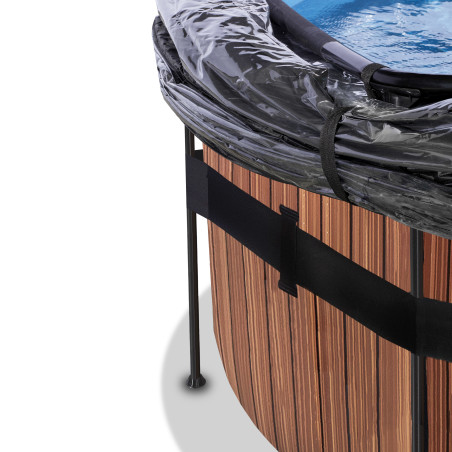 EXIT Piscine couverte Wood ø488x122cm avec pompe filtrante à sable - marron