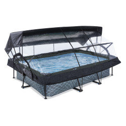 EXIT Piscine couverte Stone 300x200x65cm avec voile d'ombrage et pompe filtrante - grise