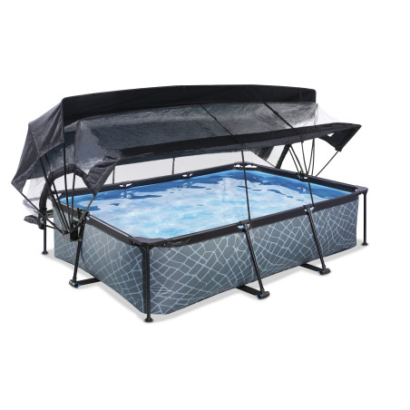 EXIT Piscine couverte Stone 300x200x65cm avec voile d'ombrage et pompe filtrante - grise