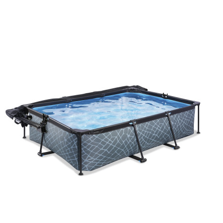 EXIT Piscine couverte Stone 300x200x65cm avec voile d'ombrage et pompe filtrante - grise