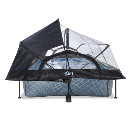 EXIT Piscine couverte Stone 300x200x65cm avec voile d'ombrage et pompe filtrante - grise