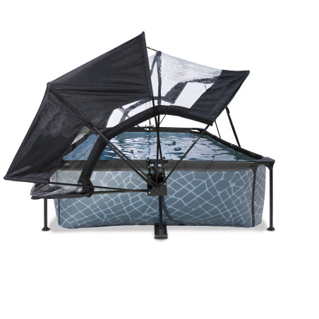 EXIT Piscine couverte Stone 300x200x65cm avec voile d'ombrage et pompe filtrante - grise