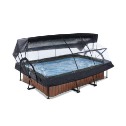 EXIT Piscine couverte Wood 220x150x65cm avec voile d'ombrage et pompe filtrante - marron