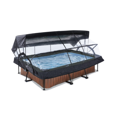 EXIT Piscine couverte Wood 220x150x65cm avec voile d'ombrage et pompe filtrante - marron
