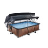 EXIT Piscine couverte Wood 220x150x65cm avec voile d'ombrage et pompe filtrante - marron