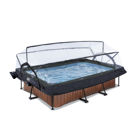 EXIT Piscine couverte Wood 220x150x65cm avec voile d'ombrage et pompe filtrante - marron