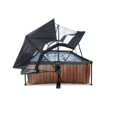 EXIT Piscine couverte Wood 220x150x65cm avec voile d'ombrage et pompe filtrante - marron