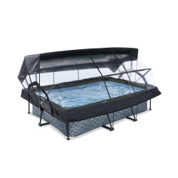 EXIT Piscine couverte Stone 220x150x65cm avec voile d'ombrage et pompe filtrante - grise