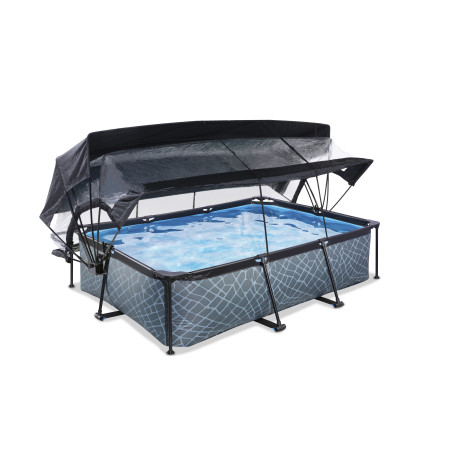 EXIT Piscine couverte Stone 220x150x65cm avec voile d'ombrage et pompe filtrante - grise