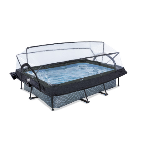 EXIT Piscine couverte Stone 220x150x65cm avec voile d'ombrage et pompe filtrante - grise