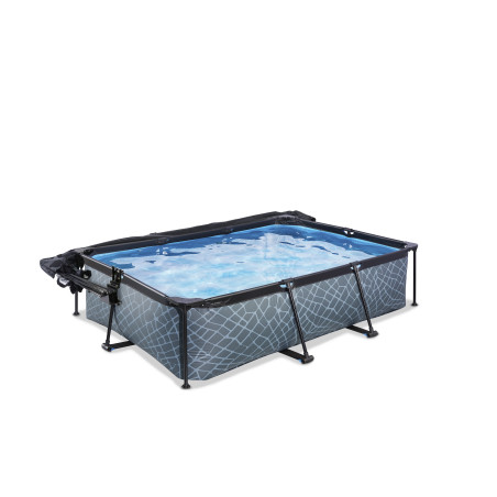 EXIT Piscine couverte Stone 220x150x65cm avec voile d'ombrage et pompe filtrante - grise