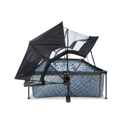 EXIT Piscine couverte Stone 220x150x65cm avec voile d'ombrage et pompe filtrante - grise