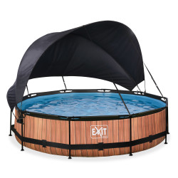 EXIT Piscine Wood ø360x76cm avec voile d'ombrage et pompe filtrante - marron