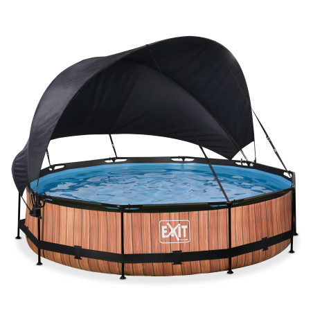 EXIT Piscine Wood ø360x76cm avec voile d'ombrage et pompe filtrante - marron