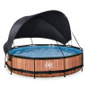 EXIT Piscine Wood ø360x76cm avec voile d'ombrage et pompe filtrante - marron