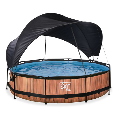 EXIT Piscine Wood ø360x76cm avec voile d'ombrage et pompe filtrante - marron