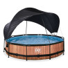 EXIT Piscine Wood ø360x76cm avec voile d'ombrage et pompe filtrante - marron