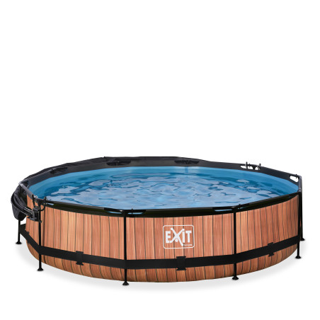 EXIT Piscine Wood ø360x76cm avec voile d'ombrage et pompe filtrante - marron