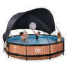 EXIT Piscine Wood ø360x76cm avec voile d'ombrage et pompe filtrante - marron