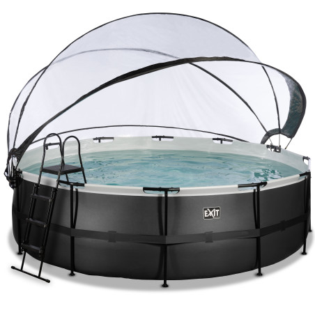 EXIT Piscine couverte Black Leather ø488x122cm avec pompe filtrante à sable et à chaleur - noir