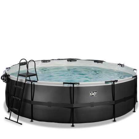 EXIT Piscine couverte Black Leather ø488x122cm avec pompe filtrante à sable et à chaleur - noir