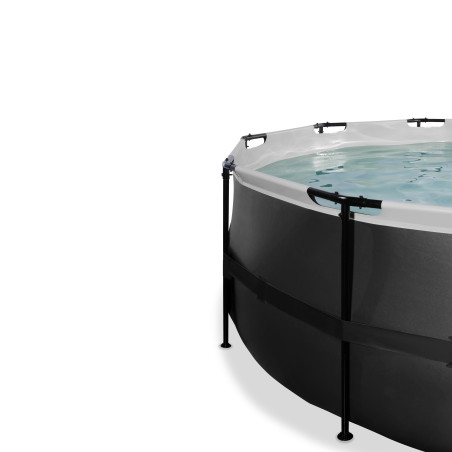 EXIT Piscine couverte Black Leather ø488x122cm avec pompe filtrante à sable et à chaleur - noir