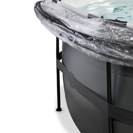 EXIT Piscine couverte Black Leather ø488x122cm avec pompe filtrante à sable et à chaleur - noir