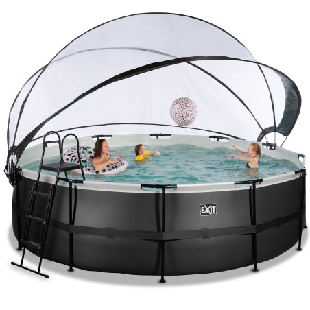 EXIT Piscine couverte Black Leather ø488x122cm avec pompe filtrante à sable et à chaleur - noir