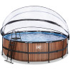 EXIT Piscine couverte Wood ø488x122cm avec pompe filtrante à sable et à chaleur - marron