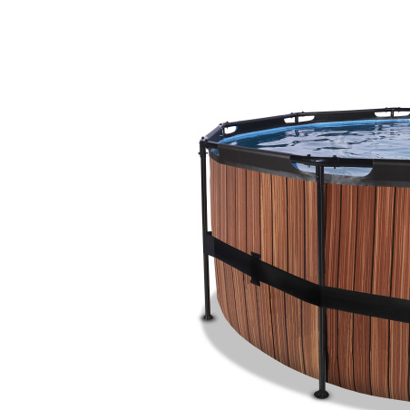 EXIT Piscine couverte Wood ø488x122cm avec pompe filtrante à sable et à chaleur - marron