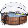 EXIT Piscine couverte Wood ø488x122cm avec pompe filtrante à sable et à chaleur - marron