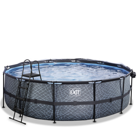 EXIT Piscine couverte Stone ø488x122cm avec pompe filtrante à sable et à chaleur - grise