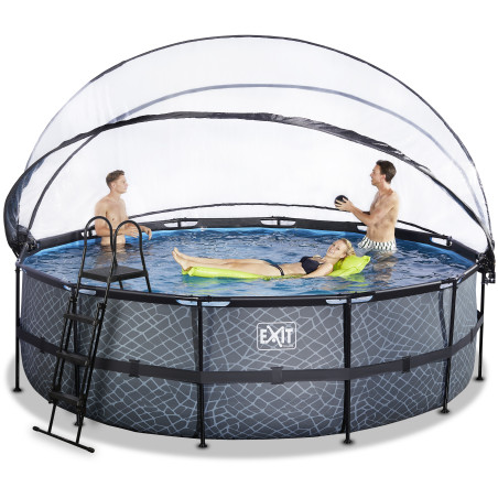 EXIT Piscine couverte Stone ø488x122cm avec pompe filtrante à sable et à chaleur - grise