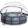 EXIT Piscine couverte Stone ø488x122cm avec pompe filtrante à sable et à chaleur - grise