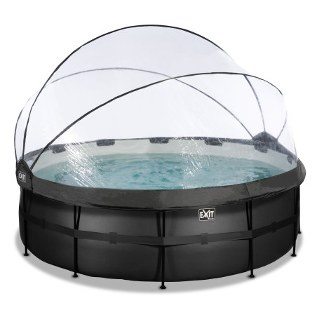EXIT Piscine couverte Black Leather ø427x122cm avec pompe filtrante à sable et à chaleur - noir
